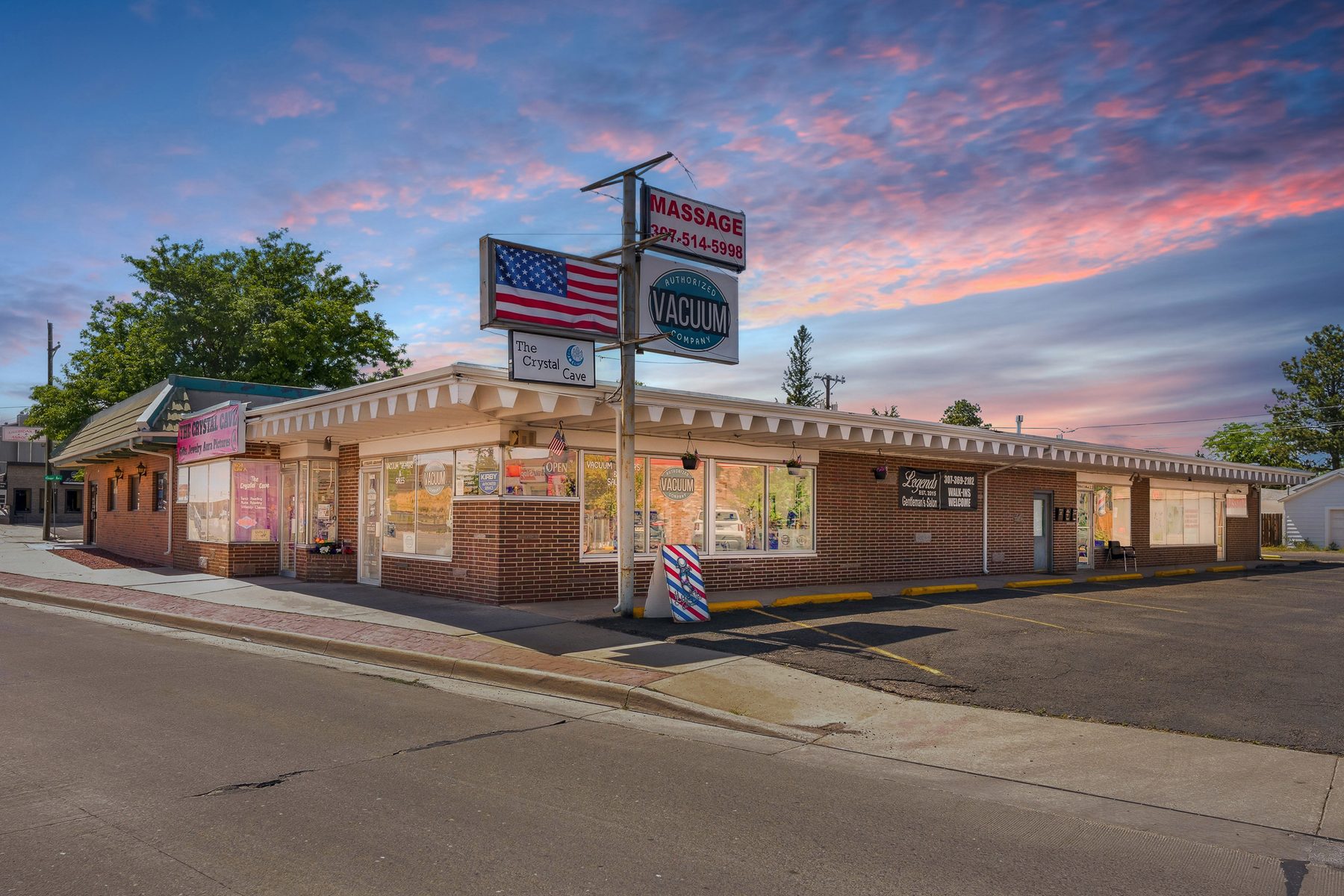 The shop on East Lincolnway at dusk