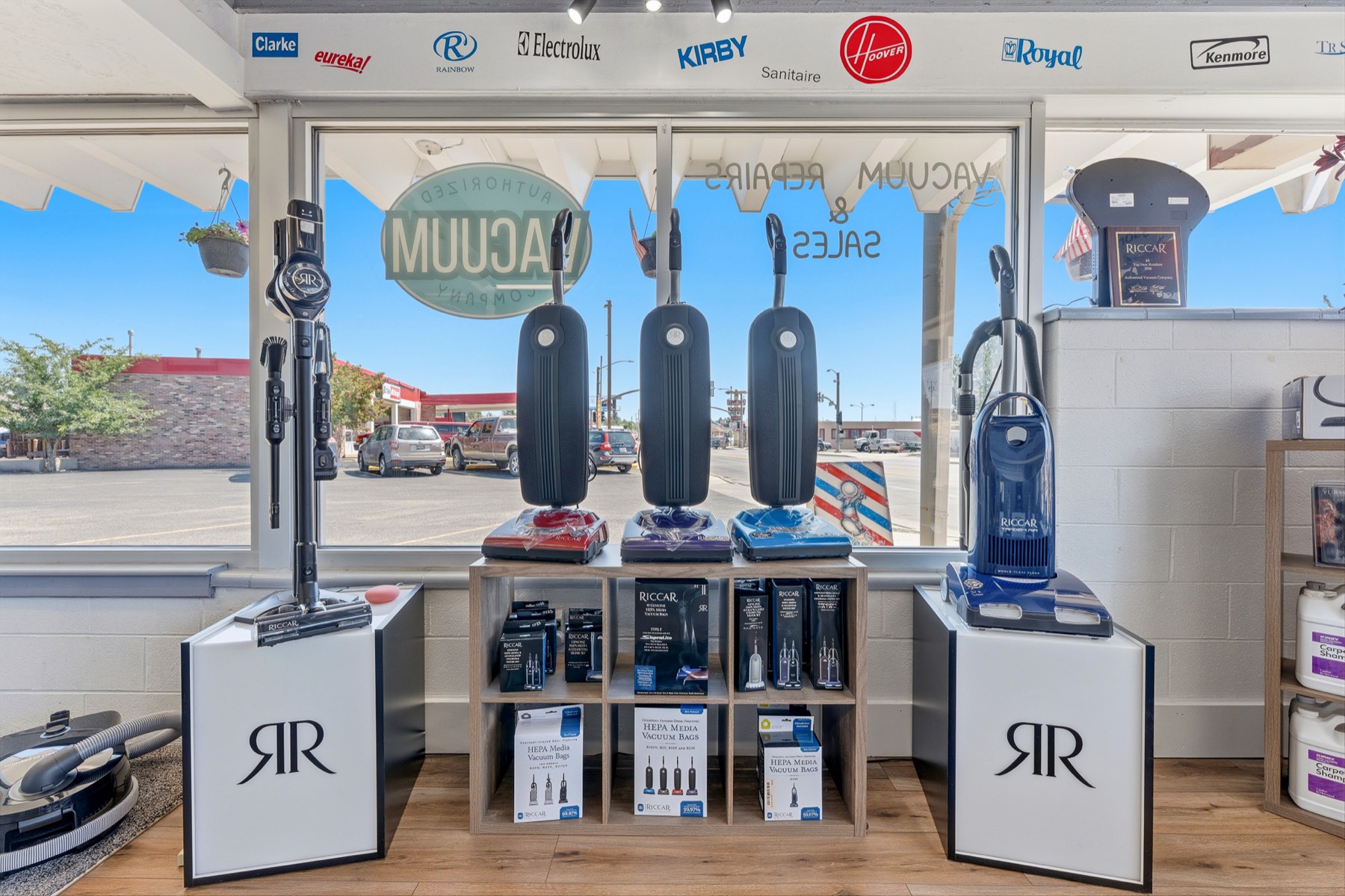 Riccar vacuums and bags in the Lincolnway window